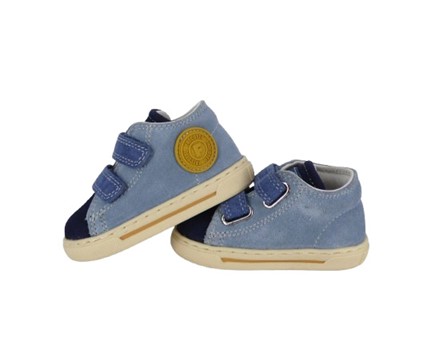 Sneaker primo passo in pelle e camoscio con doppio velcro