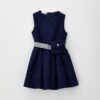 Vestito smanicato gessato con cintura elastica lurex