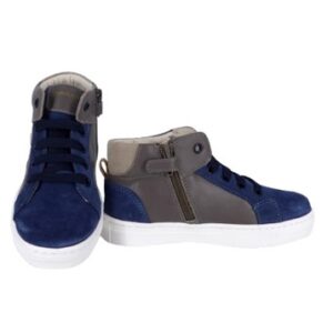 Sneaker alta in pelle e camoscio con lacci