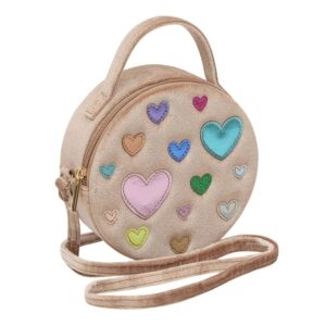 Borsa tonda in velluto con cuoricini e tracolla