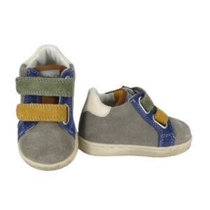 Sneaker primo passo in pelle e camoscio con doppio velcro