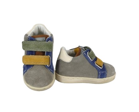 Sneaker primo passo in pelle e camoscio con doppio velcro