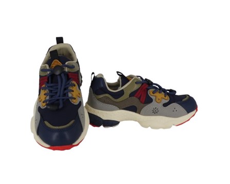 Sneaker in tessuto ed eco pelle con lacci elastici