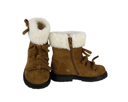 Stivaletto in pelle scamosciata con fiocchetti e zip