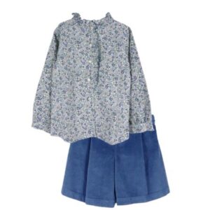 Completo camicia fantasia floreale con gonna in velluto
