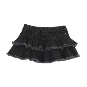 Gonna in denim a balze vita elasticizzata