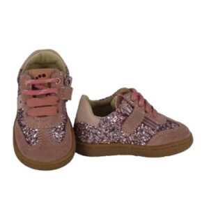 Sneaker primo passo in pelle e glitter con lacci e zip