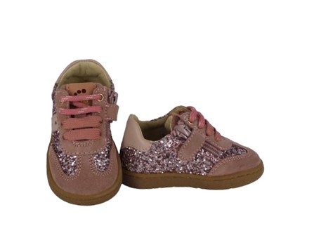 3D72337D71CD04F7C73DAA46D19A935F_ Sneaker primo passo in pelle e glitter con lacci e zip