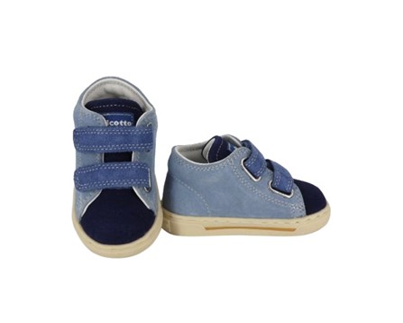 Sneaker primo passo in pelle e camoscio con doppio velcro