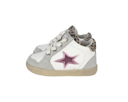 Sneaker primo passo in pelle e camoscio con lacci