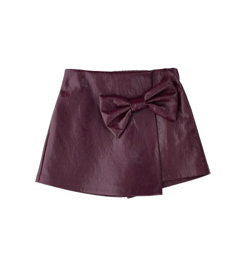 Gonna/short effetto pelle con fiocco