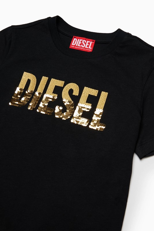 T-shirt mezza manica con logo pailettes