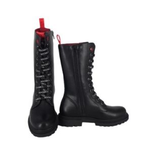 Stivale alto in eco pelle con lacci logati e zip
