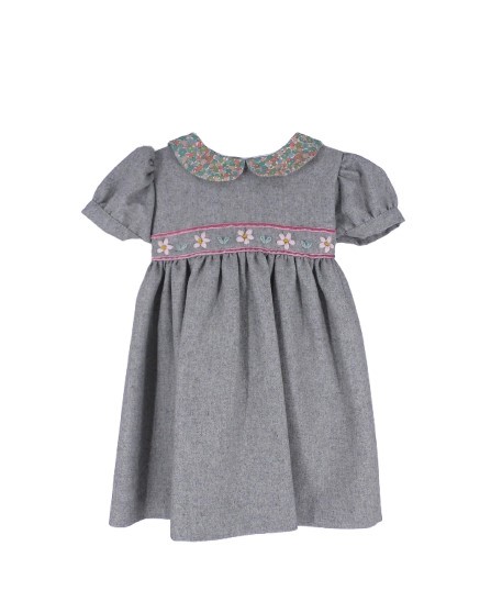 Vestito con fiorellini ricamati e colletto fantasia floreale
