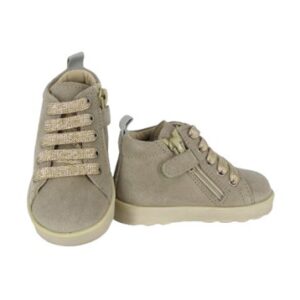 Sneaker primo passo in camoscio con lacci e zip