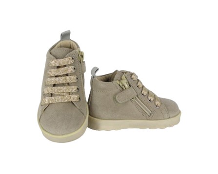 Sneaker primo passo in camoscio con lacci e zip
