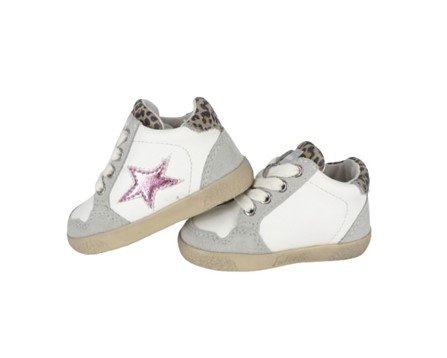 Sneaker primo passo in pelle e camoscio con lacci