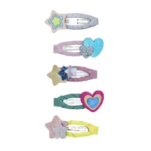 Pacchetto 5 fermagli clic clac con stelle e cuori