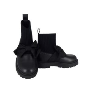 Stivaletto in pelle con gambale in tessuto e fiocco