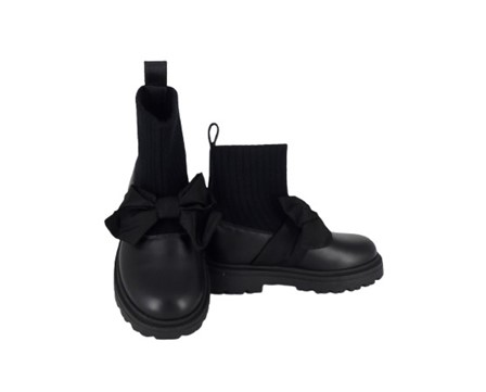 Stivaletto in pelle con gambale in tessuto e fiocco