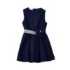 Vestito smanicato gessato con cintura elastica lurex