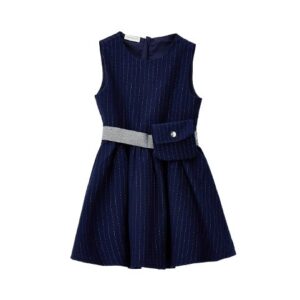 Vestito smanicato gessato con cintura elastica lurex