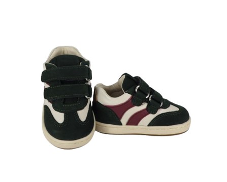 Sneaker primo passo in pelle e camoscio con doppio velcro