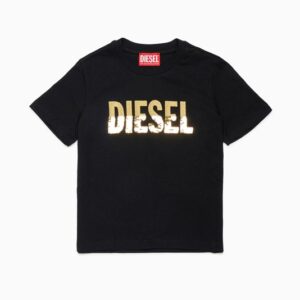 T-shirt mezza manica con logo pailettes