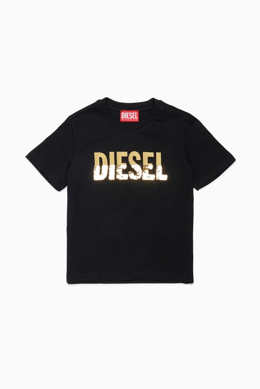 T-shirt mezza manica con logo pailettes