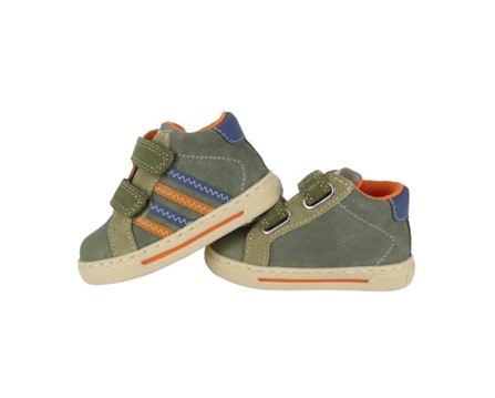 Sneaker primo passo in pelle e camoscio con doppio velcro