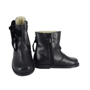 Stivaletto in pelle con fiocchetto in velluto e zip