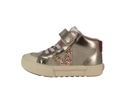 Sneaker alta in eco pelle metallizzata con velcro e lacci