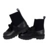 Stivaletto in pelle con gambale in tessuto e fiocco