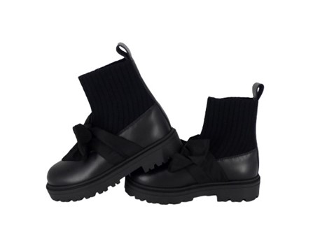 Stivaletto in pelle con gambale in tessuto e fiocco