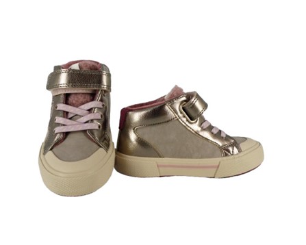 Sneaker alta in eco pelle metallizzata con velcro e lacci