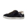Sneaker in pelle e mmicro glitter con lacci e zip