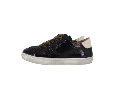 Sneaker in pelle e mmicro glitter con lacci e zip