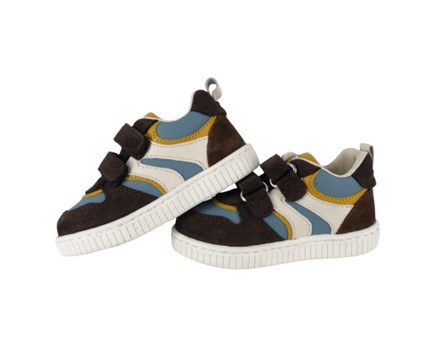 Sneaker primo passo in pelle e camoscio con velcro