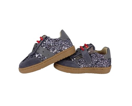 A4EC2FCD5802566750FB7FAD503A90E1_ Sneaker primo passo in pelle e glitter con lacci e zip