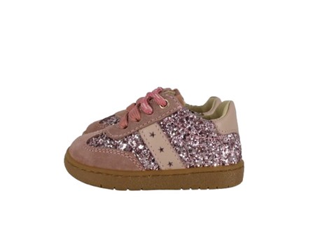 A6DC74A6CCF2144DE88931AC1BDD4420_ Sneaker primo passo in pelle e glitter con lacci e zip