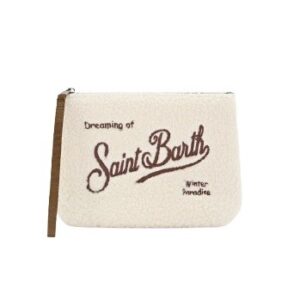 Pochette in tessuto teddy con ricamo logo