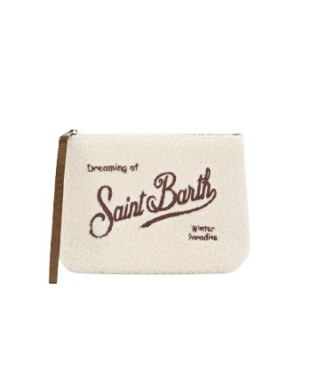 Pochette in tessuto teddy con ricamo logo