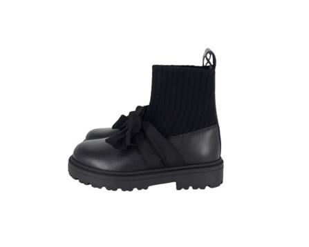 Stivaletto in pelle con gambale in tessuto e fiocco