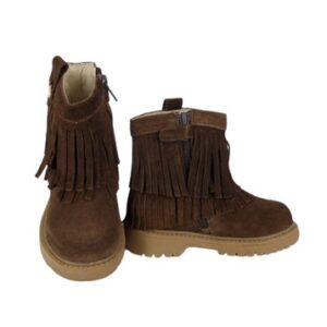 Stivale in camoscio con frange e zip