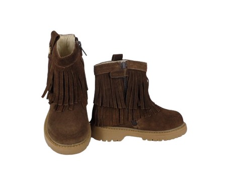 Stivale in camoscio con frange e zip