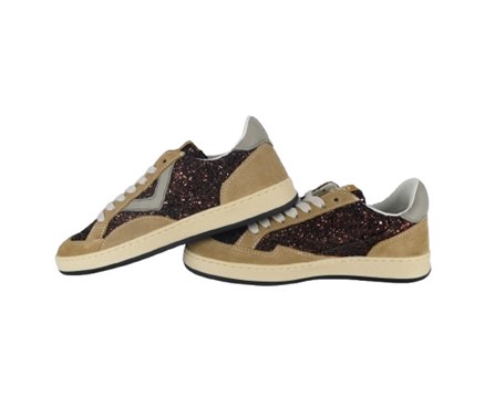 Sneaker in camoscio e glitter con lacci