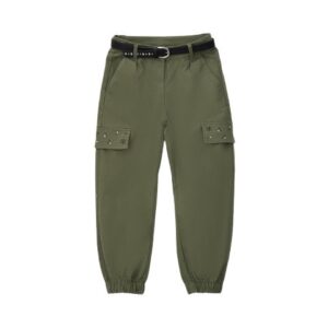 Pantalone con strass fiorellini e cintura in ecopelle