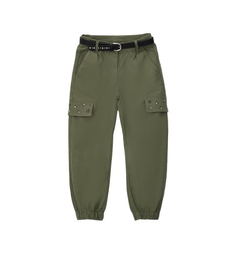 Pantalone con strass fiorellini e cintura in ecopelle