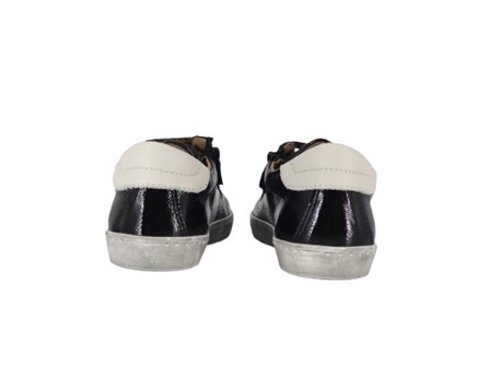 Sneaker in pelle e mmicro glitter con lacci e zip