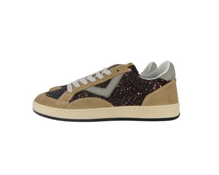 Sneaker in camoscio e glitter con lacci